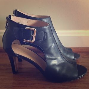 AUDREY BROOKE Peep Toe Heels with Cutouts & Buckle
