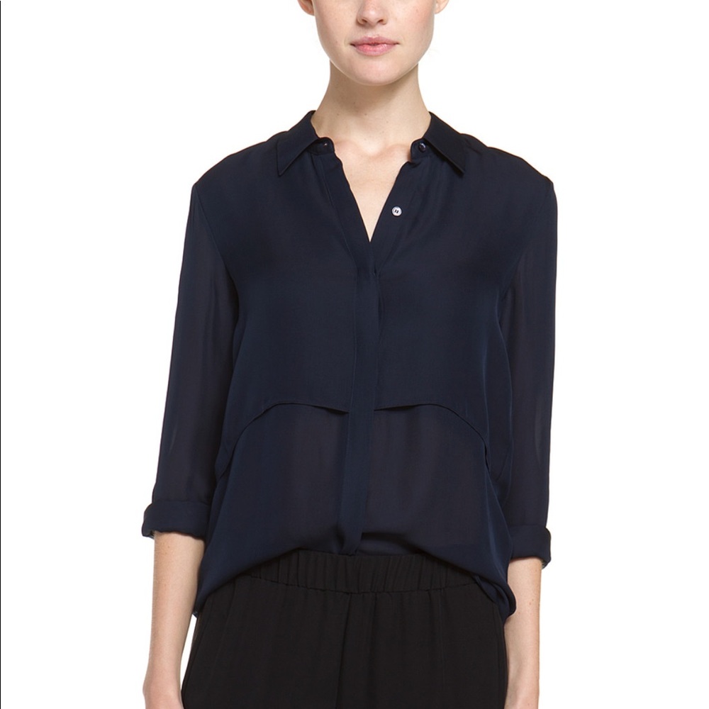 Theory Rosita.Eaves silk-blend blouse, navy