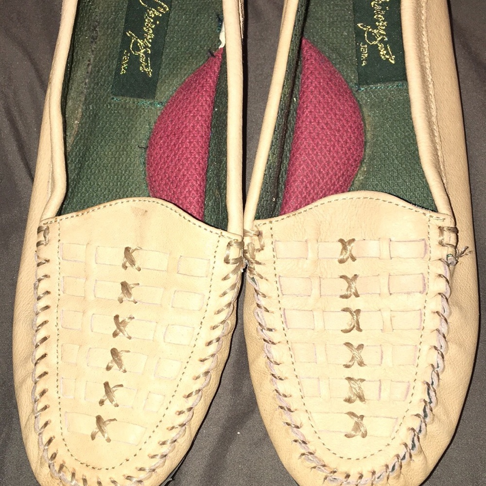 Size 9 ladies beige/tan slip ons.