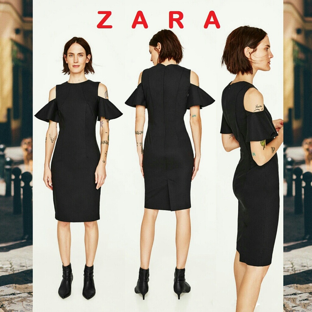 ZARA Frilled Sleeves New Black Tube Dress