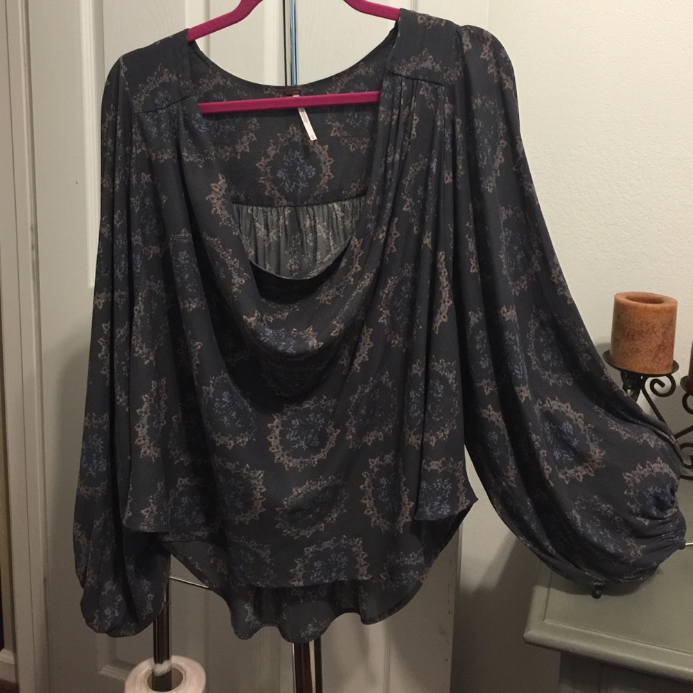 Free People Printed Shear Shirt Sz M