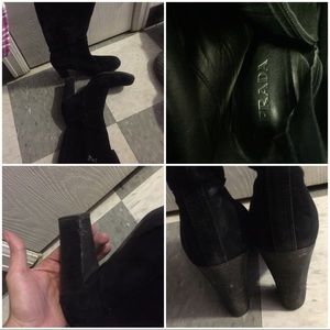 Prada Boots Vintage Black Suede Knee High Boots