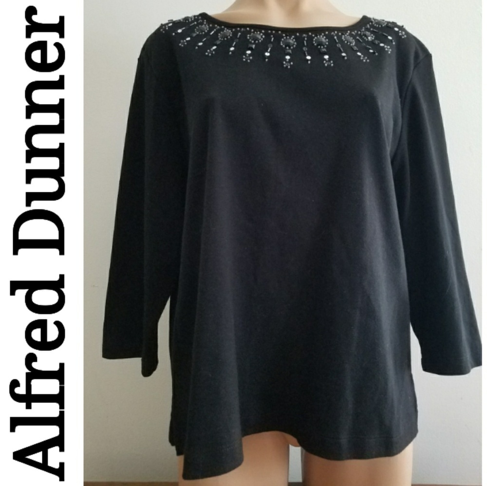 Alfred Dunner Decorative Neckline 3/4 Sleeve Top