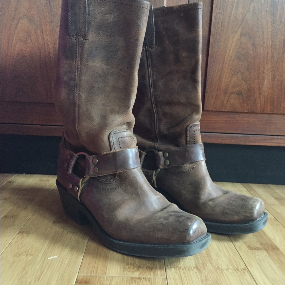 Brown Leather "frye style" Motorcycle boots sz 7.5