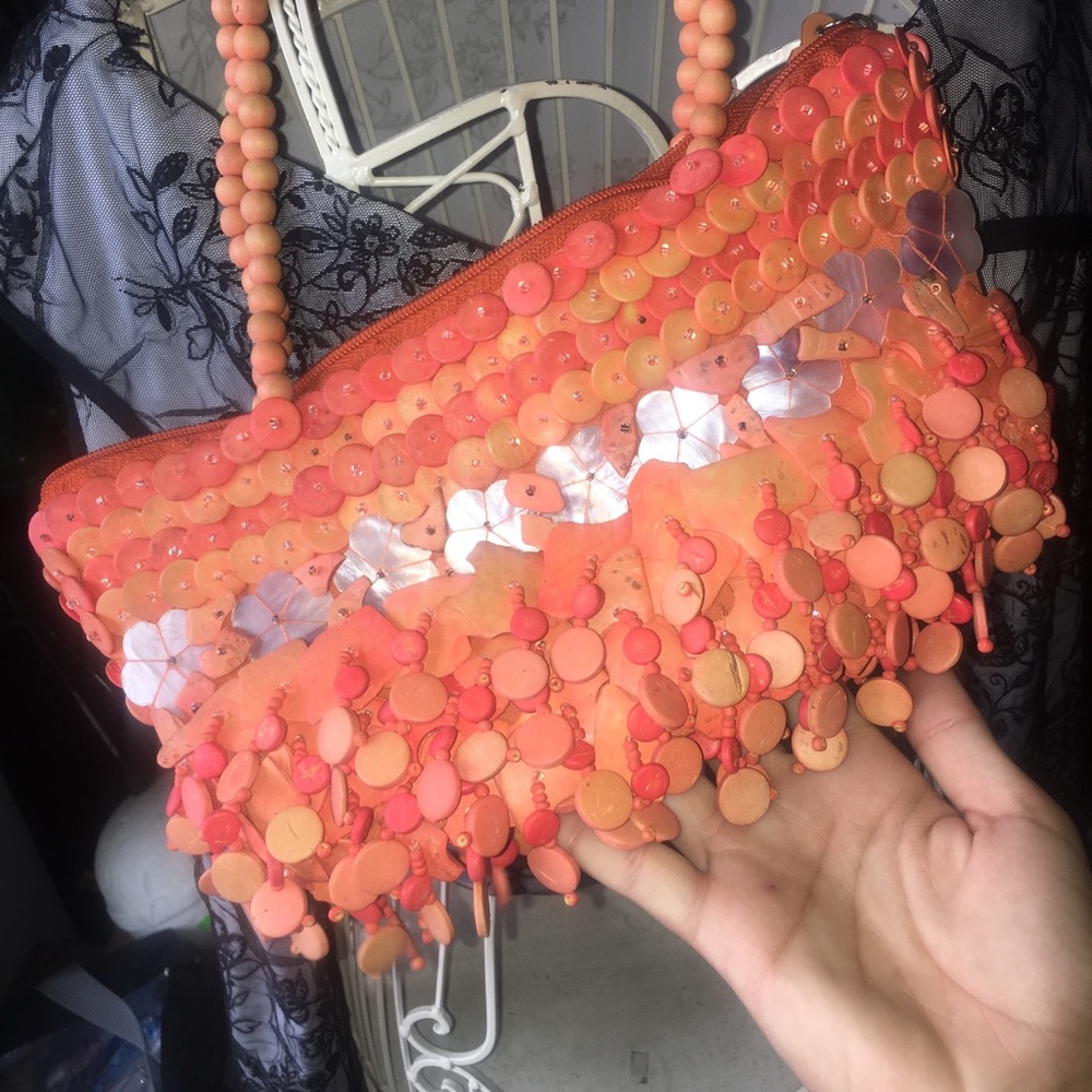 Mido collection orange beaded handbag✨