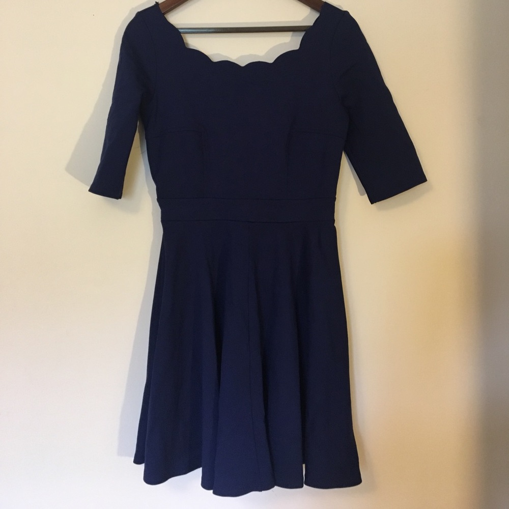 Navy blue scalloped skater dress
