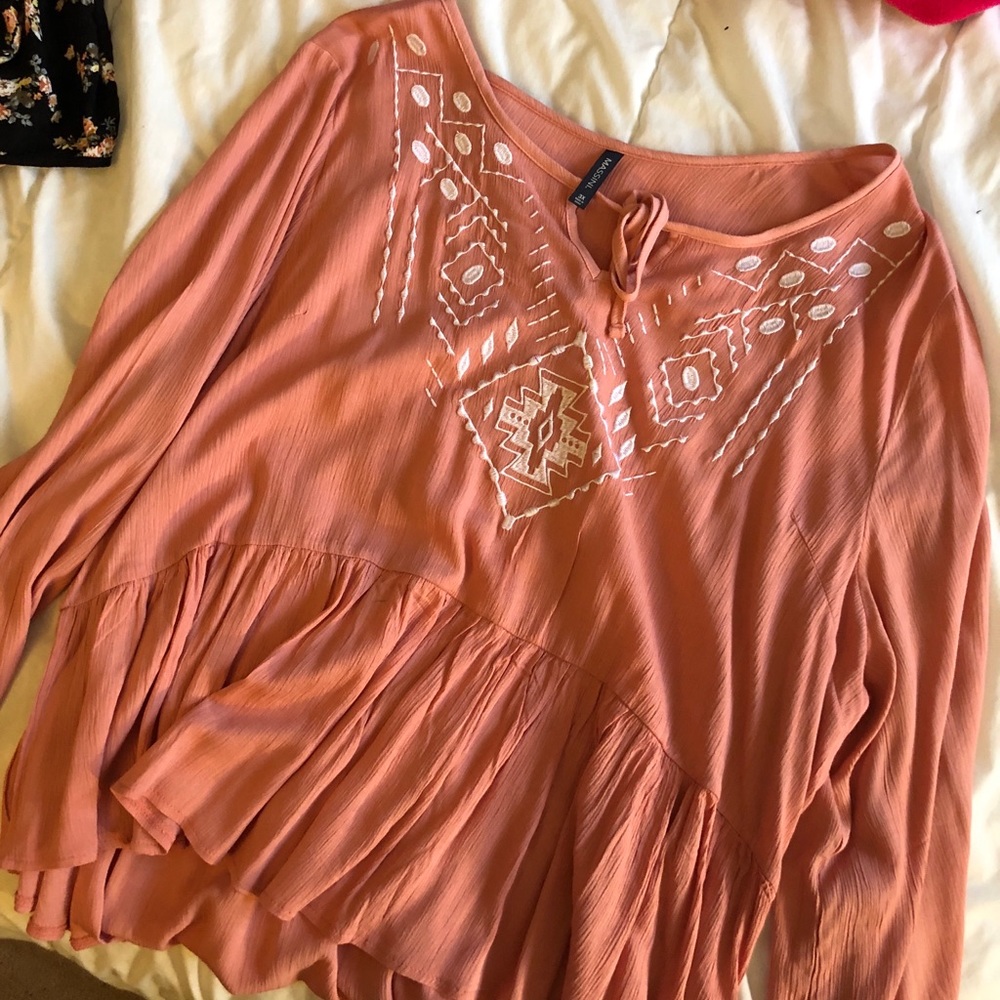 Peach flowing shirt with white detail