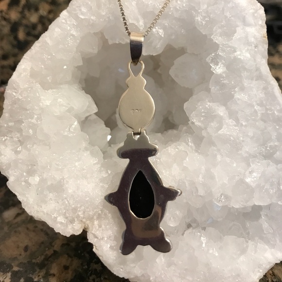 STERLING SILVER RAINBOW MOONSTONE & ONYX PENDANT - Picture 2 of 5