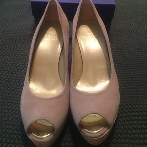 Stuart Weitzman Anna Haze Suede Peep Toe Wedges