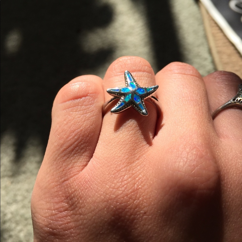 Ocean Blue Opal Starfish Ring Sz 7