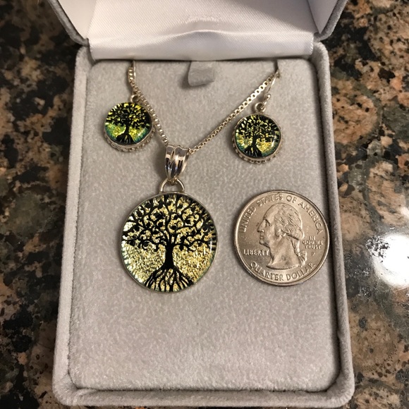 STERLING SILVER DICHROIC TREE OF LIFE SET NIB - Picture 2 of 5
