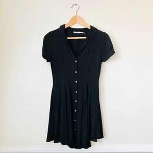 Black Button Down Mini Shirt Dress w Exposed Back