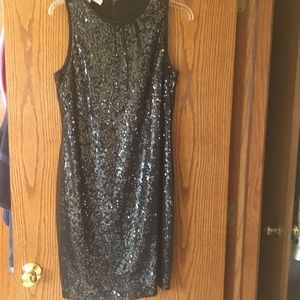 Sequin with mesh overlay, black cocktail dress
