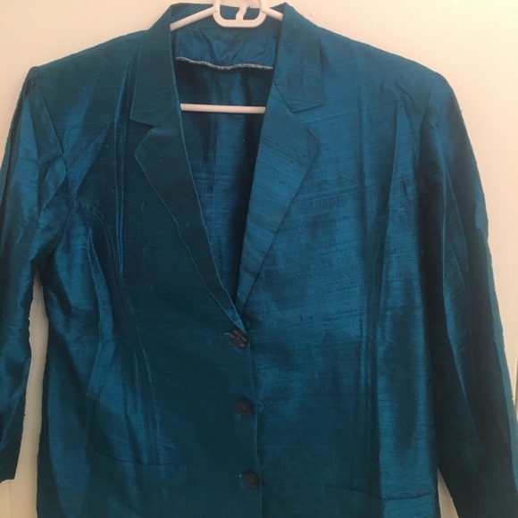 Turquoise Blue Raw Silk Blazer - Picture 1 of 7