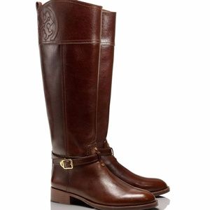 TORY BURCH 'Marlene' Brown Distressed Leather Logo