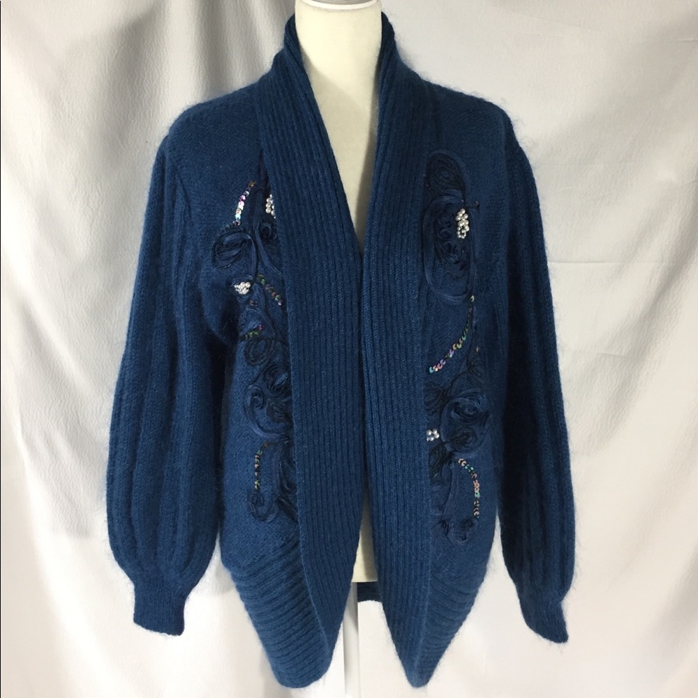 Cervelle Oversized Blue Embellished Mohair Sweater