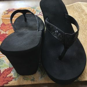 Black wedge sandals