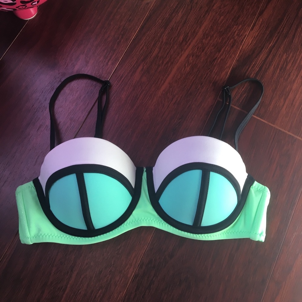 NWOT Sparkly Color Block Bikini Top