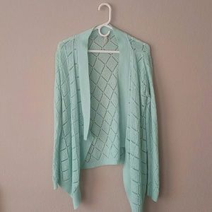 Turquoise Blue Knit Chevron Cardigan Sweater