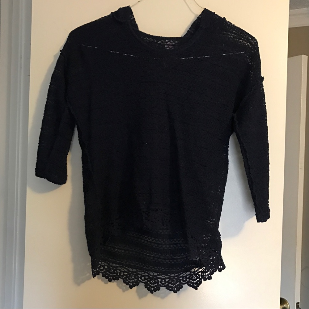 dark blue crochet hooded top