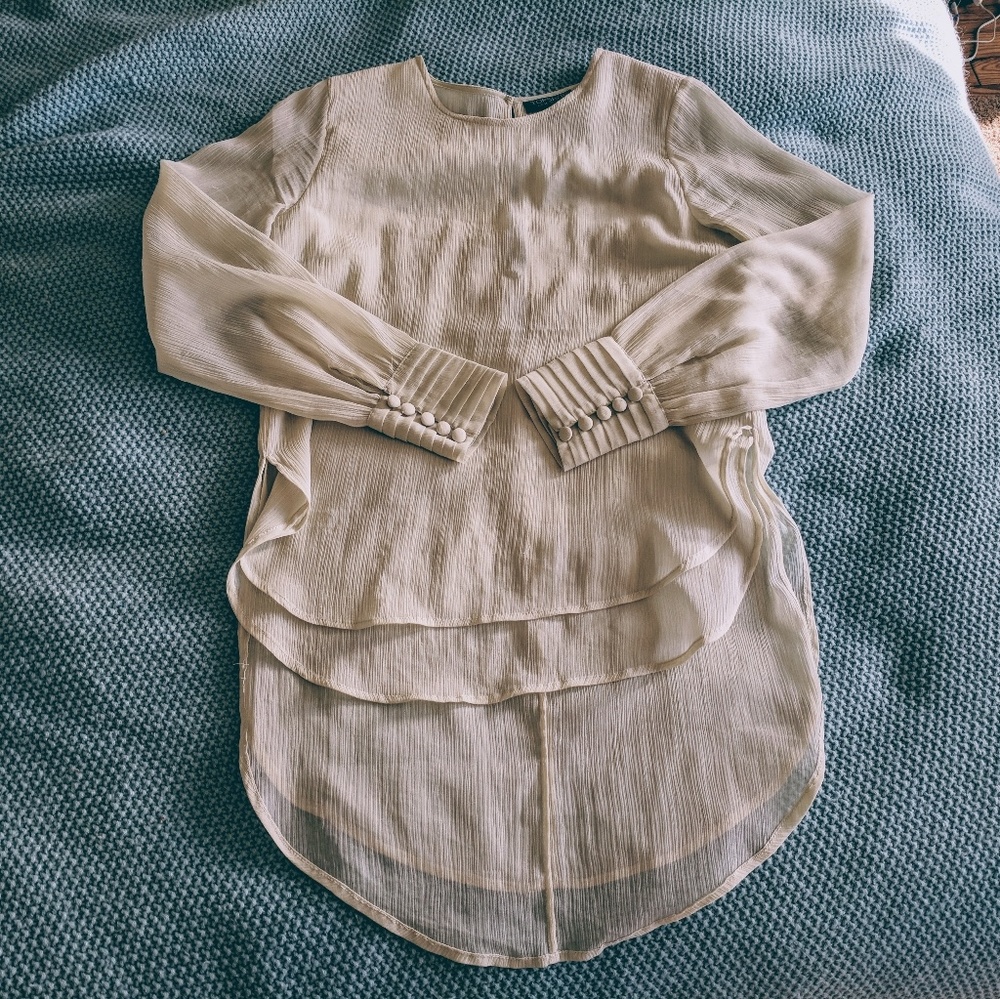 TOPSHOP victorian crepe green blouse button sleeve