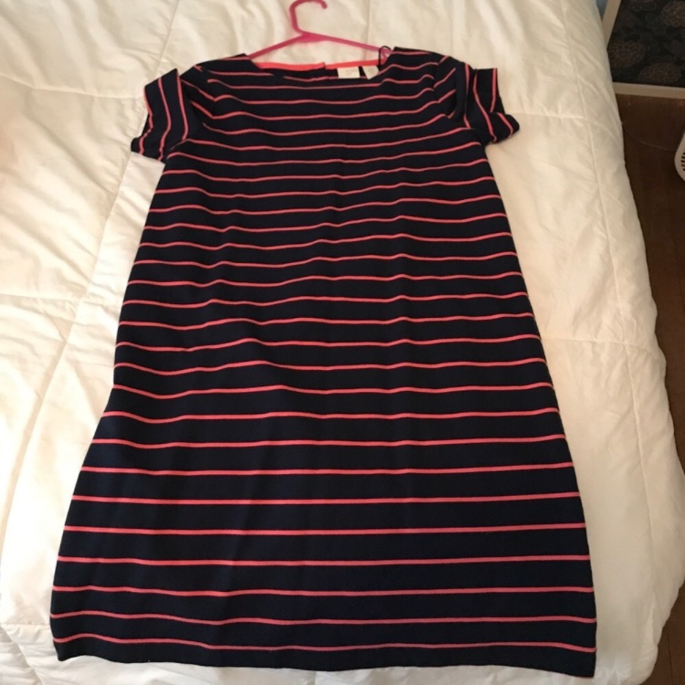 Navy and coral striped Anthropologie dress