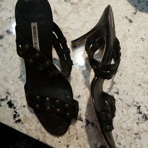 Manolo Blahnik 2 strap black studded sandal