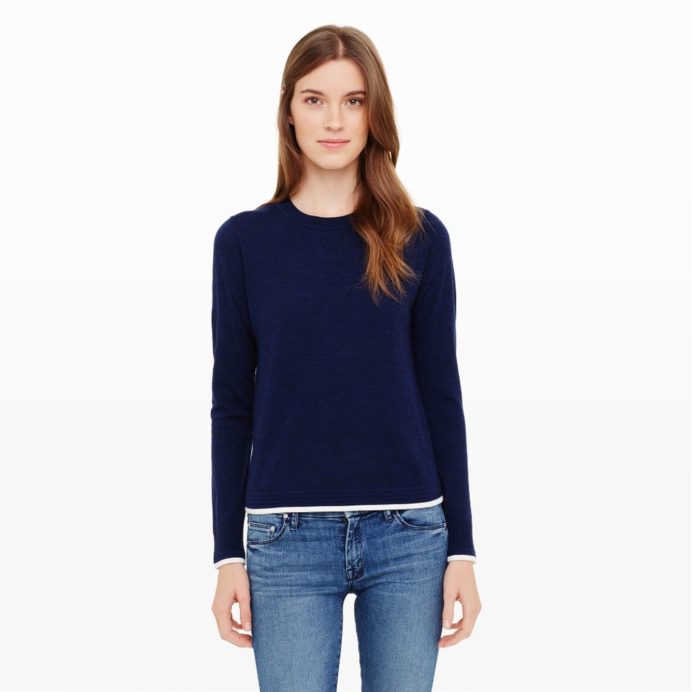 Club Monaco - Blue Telicia Tipped Merino Sweater
