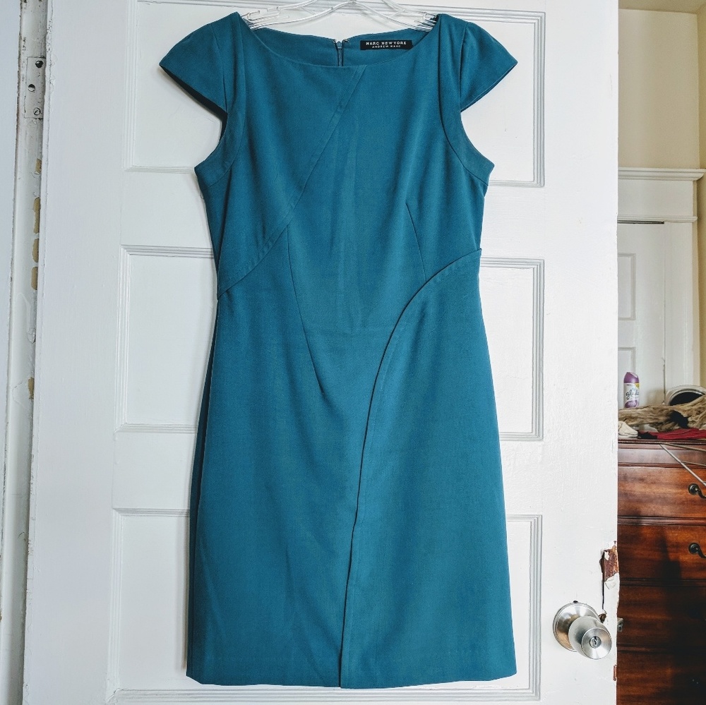 Marc New York teal blue tailored cap dress
