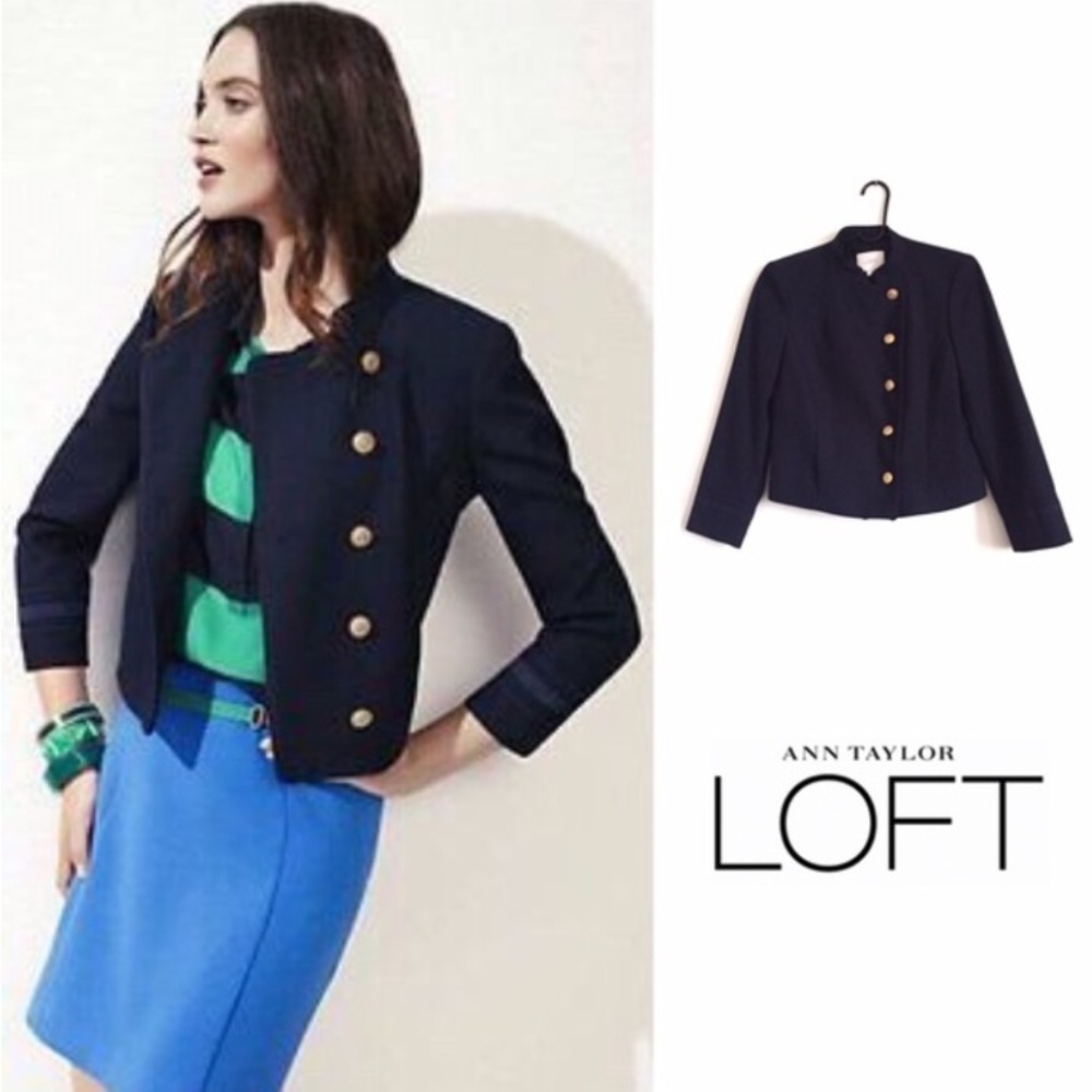 LOFT Navy Asymmetrical Military Jacket