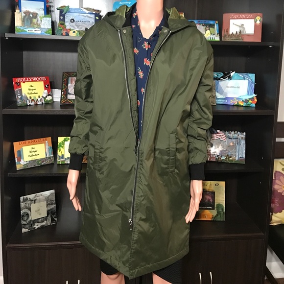 Olive Bomber Jacket with Detachable Hood - Picture 3 of 6