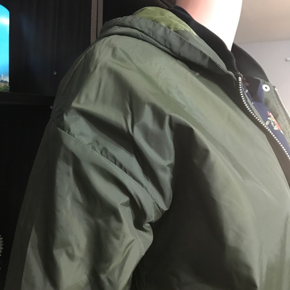 Olive Bomber Jacket with Detachable Hood - Picture 4 of 6