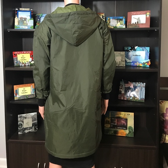 Olive Bomber Jacket with Detachable Hood - Picture 5 of 6