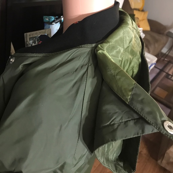 Olive Bomber Jacket with Detachable Hood - Picture 6 of 6