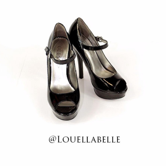 Guess Patent Black Peep Toe Mary Jane 7.5 - Picture 5 of 7