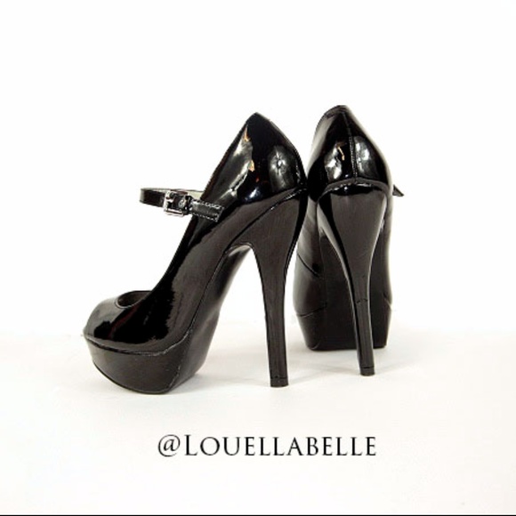 Guess Patent Black Peep Toe Mary Jane 7.5 - Picture 2 of 7