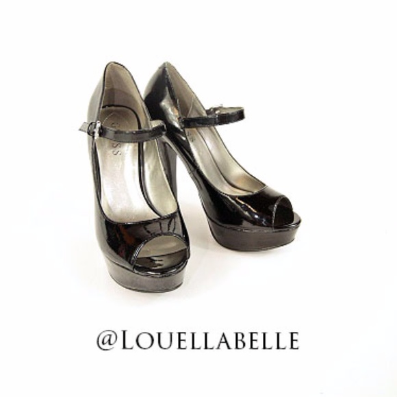 Guess Patent Black Peep Toe Mary Jane 7.5 - Picture 3 of 7