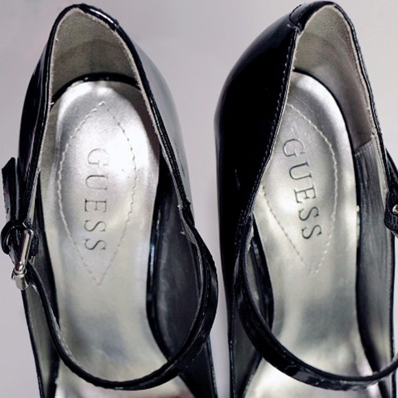Guess Patent Black Peep Toe Mary Jane 7.5 - Picture 6 of 7