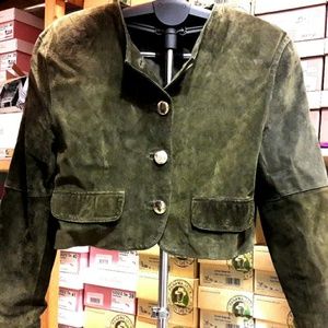 Balmain Paris Green Suede Jacket Gold Buttons L