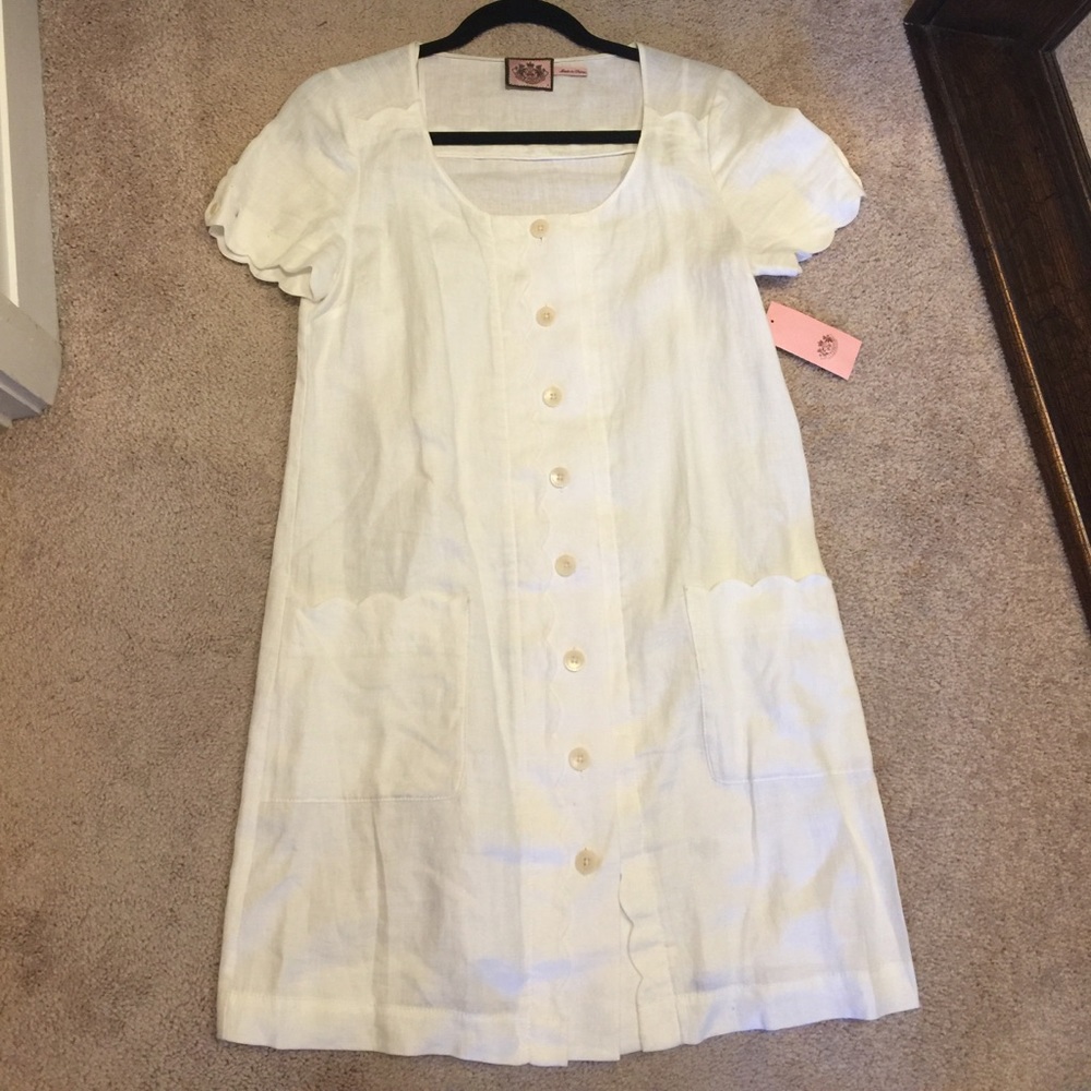 JUICY COUTURE White Scallop Linen Dress