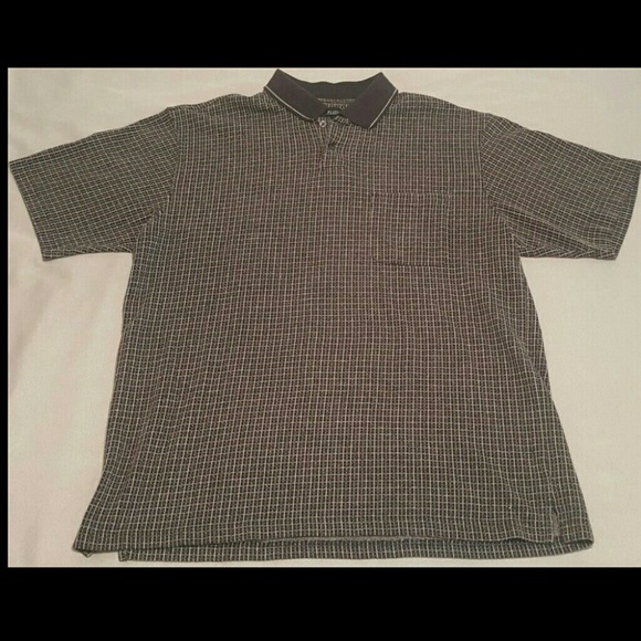 Van Heusen -Large Black & Gray Square Pattern Polo - Picture 2 of 4
