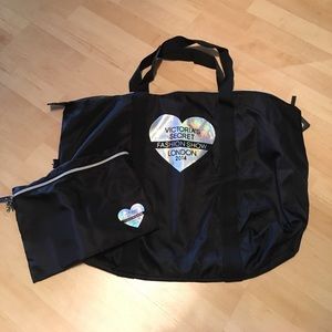Victoria secret black tote bag with makeup bag
