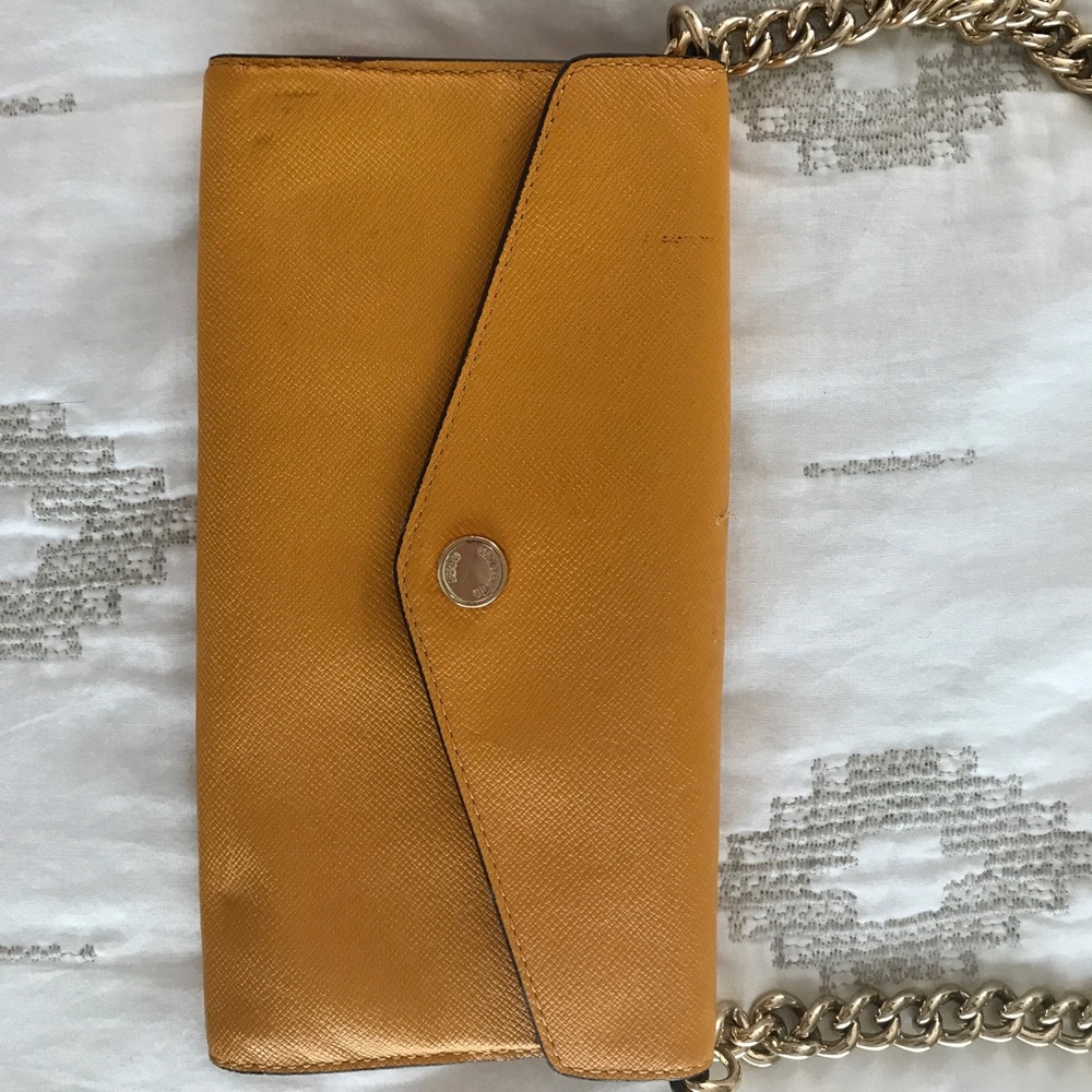 Yellow saffiano leather MK wallet on a chain