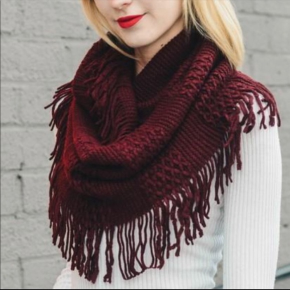 Burgundy Pointelle Knit Scarf - Picture 2 of 2