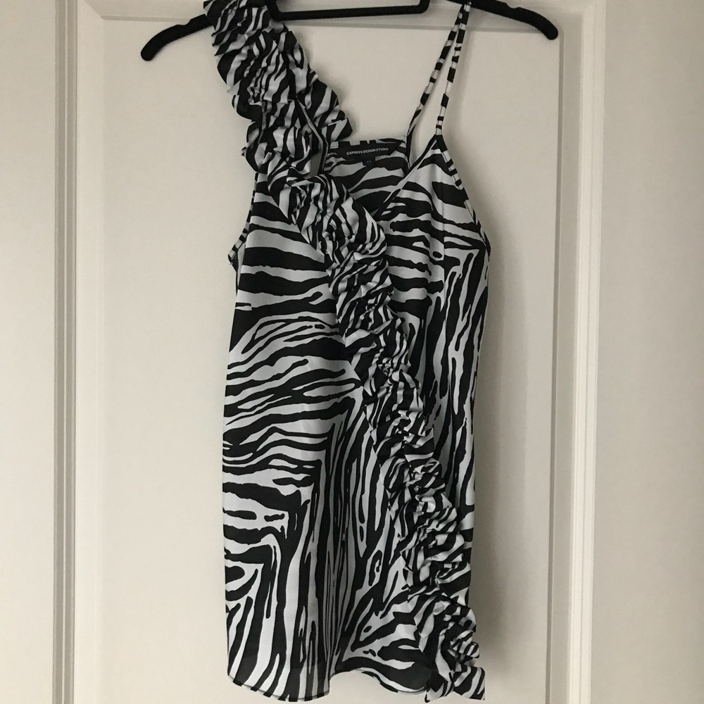 Express Zebra Ruffle Racerback Top