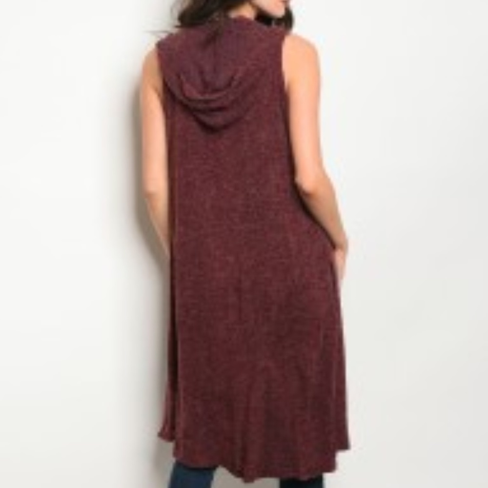 1 LEFT SZ S!  Hooded Wine Burgundy Duster Cardigan - Picture 2 of 2