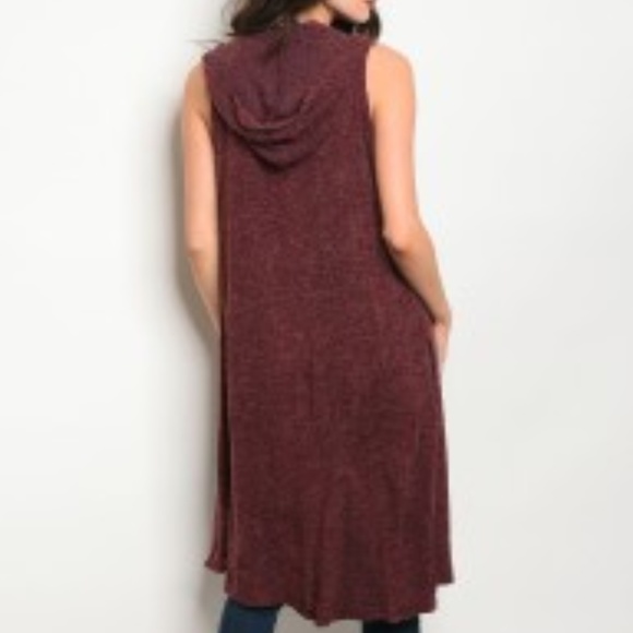 1 LEFT SZ S!  Hooded Wine Burgundy Duster Cardigan - Picture 2 of 2
