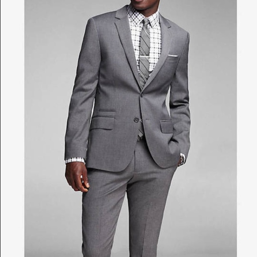 Express photographer fitted grey suit jacket