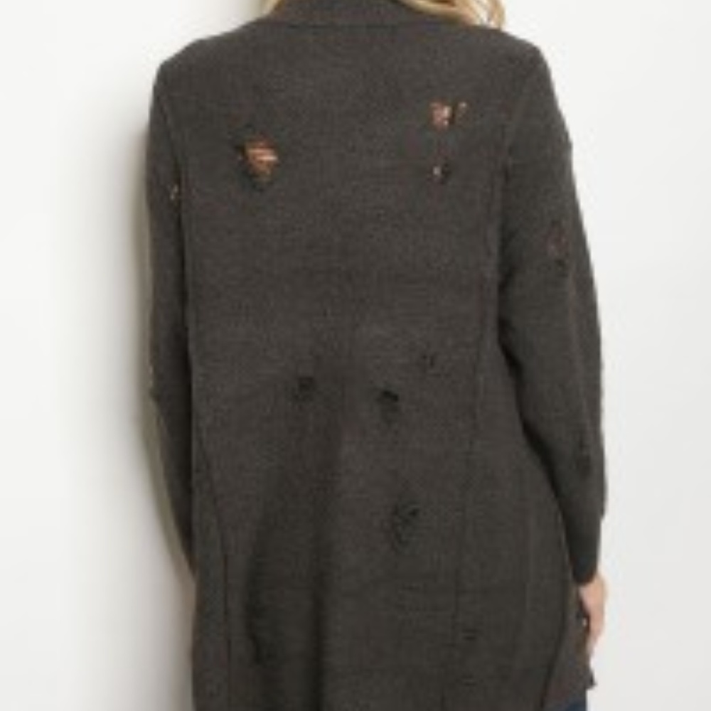 Charcoal Gray Distressed Oversized Cardigan - Picture 3 of 3