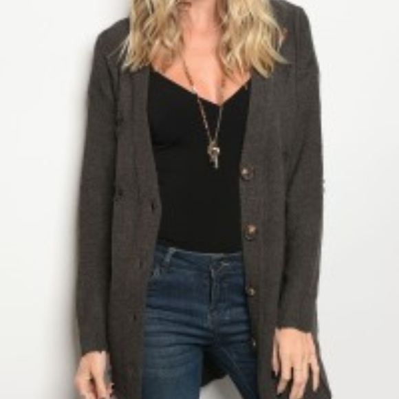 Charcoal Gray Distressed Oversized Cardigan - Picture 2 of 3
